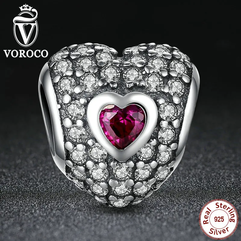 Authentic 925 Sterling Silver Dazzling Heart Shaped Charm Fit Pandora Bracelet with Purple Cubic Zirconia Jewelry