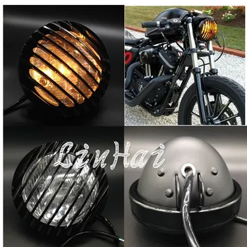 

6 3/4'' Refit Black CNC Grill Cover Lights Motorcycle Halogen Headlight Fit For Harley Sportster XL883 XL1200