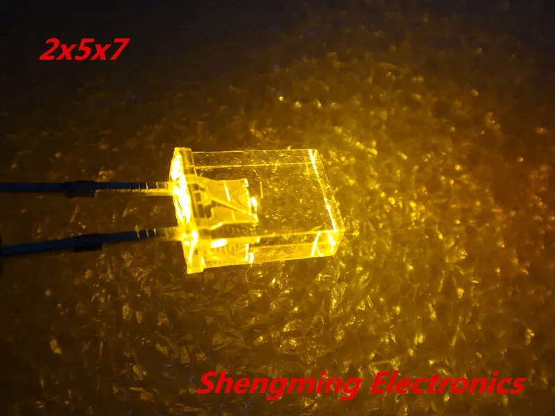 

100PCS 2x5x7 Yellow Color Led 1.8~2.2V 120deg 2*5*7 MM water clear