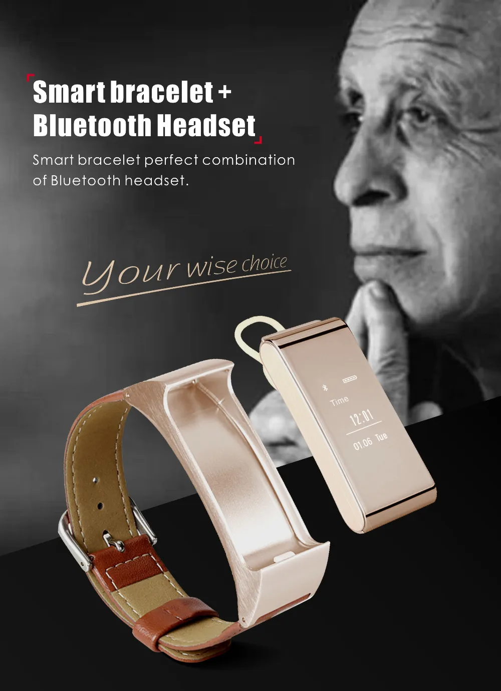 Fone De Ouvido Bluetooth Pedômetro Inteligente pulseira Sono Monitor para Android IOS