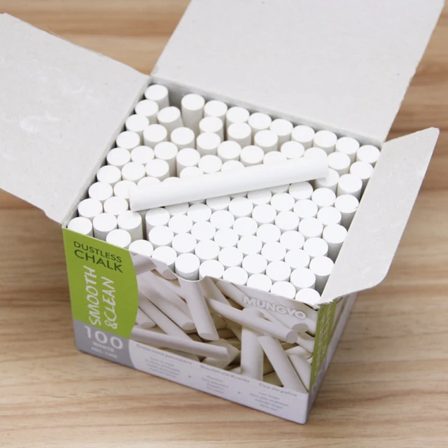 100 Pcs/Box Dustless White Chalk for School Stationery & Office