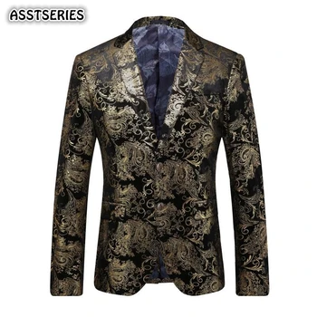 

Asstseries Blazer Men New Luxury Gold Printed Men Suit Tuxedo Blazer Slim Fit Suit Unique Male Wedding Party Blazer Masculino