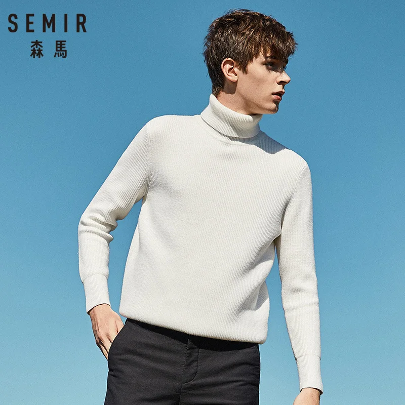 SEMIR зимний теплый мужской свитер с высоким воротом двойной воротник модный