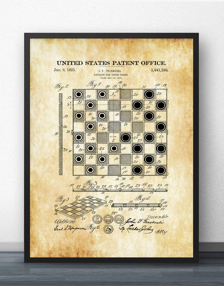 

Checker and Chess Board Patent Print Blueprint Wall Art Paint Wall Decor Canvas Prints Canvas Art Poster Oil Paintings No Frame