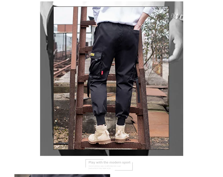 Новинка Харадзюку стильные ленты десантник брюки карго мужские брюки для бега хип хоп Осенние повседневные мужские шаровары большой