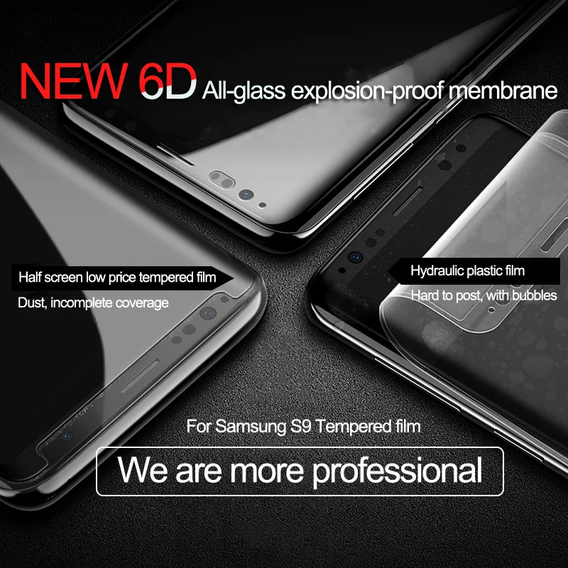 6D изогнутый стеклянный чехол с полным покрытием для Samsung Galaxy S8 S9 Plus S6 S7 Edge Note 8 9