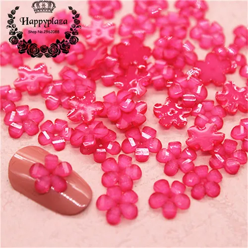 hot pink 100pcs 100 шт 9 мм смесь цветов смолы блеск пять лепестков маленький цветок плоский с оборота Кабошон DIY ремесло/кончик ногтей украшения - Цвет: hot pink 100pcs