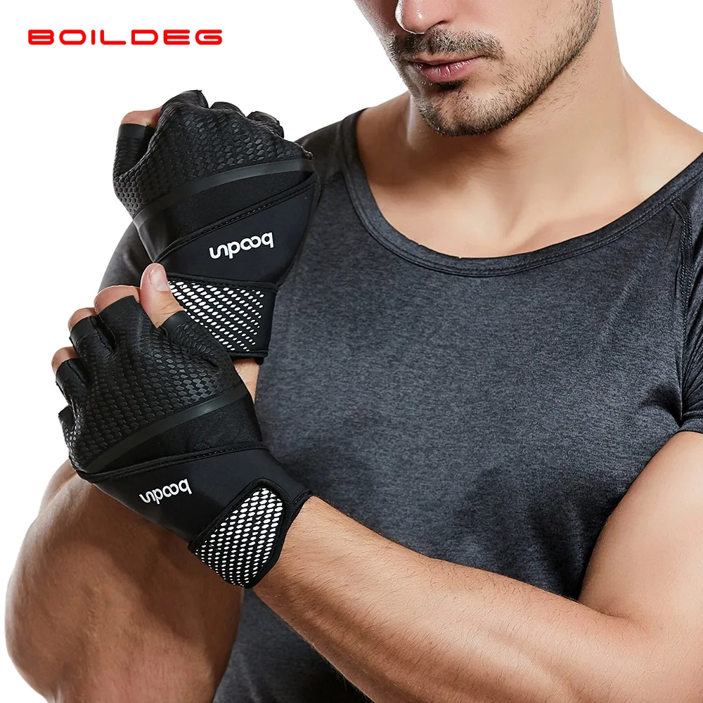  Professional Gym Gloves with Lengthen Wrist Belt Protection Antislip Shockproof Weight Lifting Trai