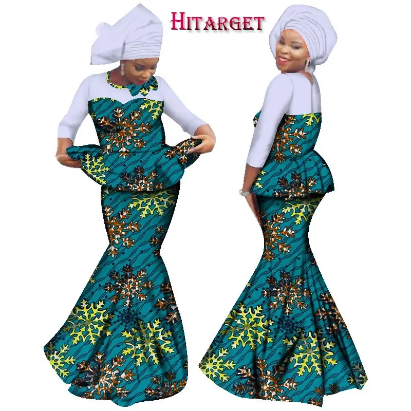 Hitarget 2019 Африканский комплект с юбкой для женщин с круглым вырезом Свадебное платье с юбкой-русалочкой африканская Дашики юбка блузка шарф 3
