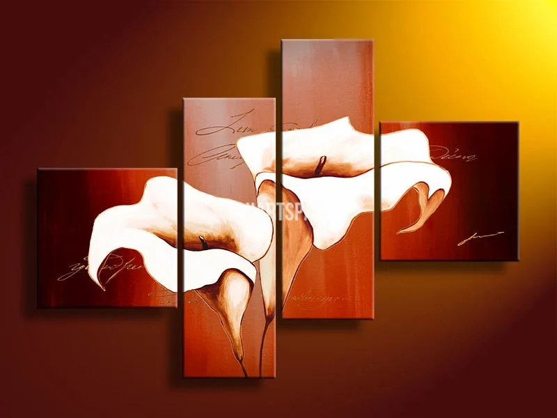 4 Piece Wall Art No Framed Modern Abstract Acrylic Flower Calas Brown Oil Painting On Canvas For Home Decoration Picture | Дом и сад