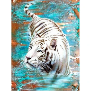

kexinzu Full Square/Round 5D Diy Diamond Painting Cross Stitch "White Tiger" Diamond 3D Embroidery Mosaic Home Crafts