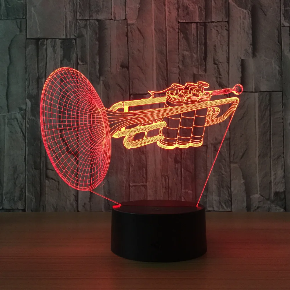 Инструмент труба 3d светодиодный ночник 7 цветов Изменение стол настольная лампа музыкальных инструментов меблировки украшения дома