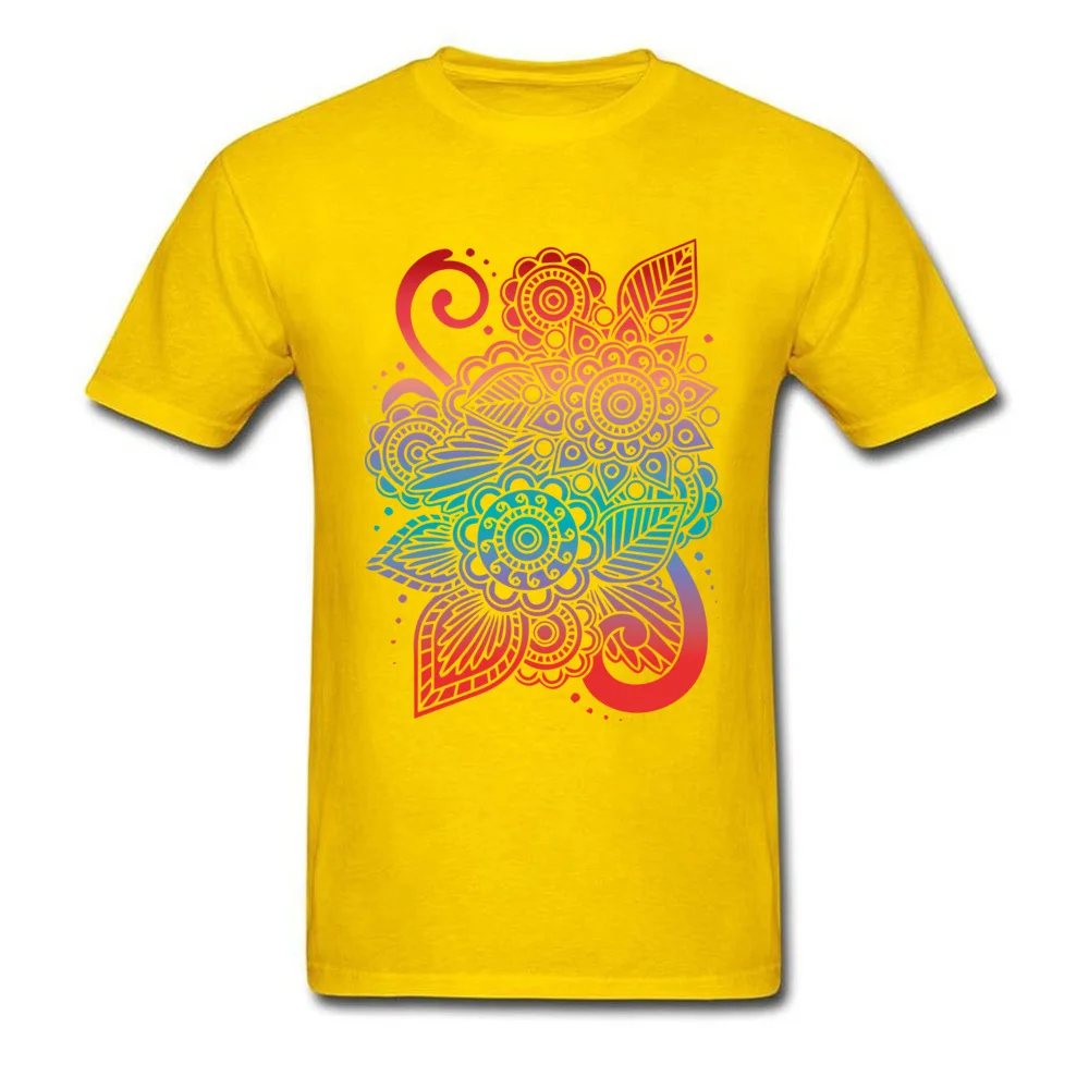 Normal Colorful Flower Ornaments Short Sleeve ostern Day Tops Shirt Newest Round Neck 100% Cotton Fabric Tee-Shirt Mens T Shirt Colorful Flower Ornaments yellow