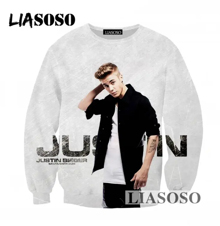 LIASOSO Hot Sale Men Women Loose Long Sleeves Sweatshirt 3D Print Singer Justin Bieber Pullovers Tracksuit Newest Clothing T746
