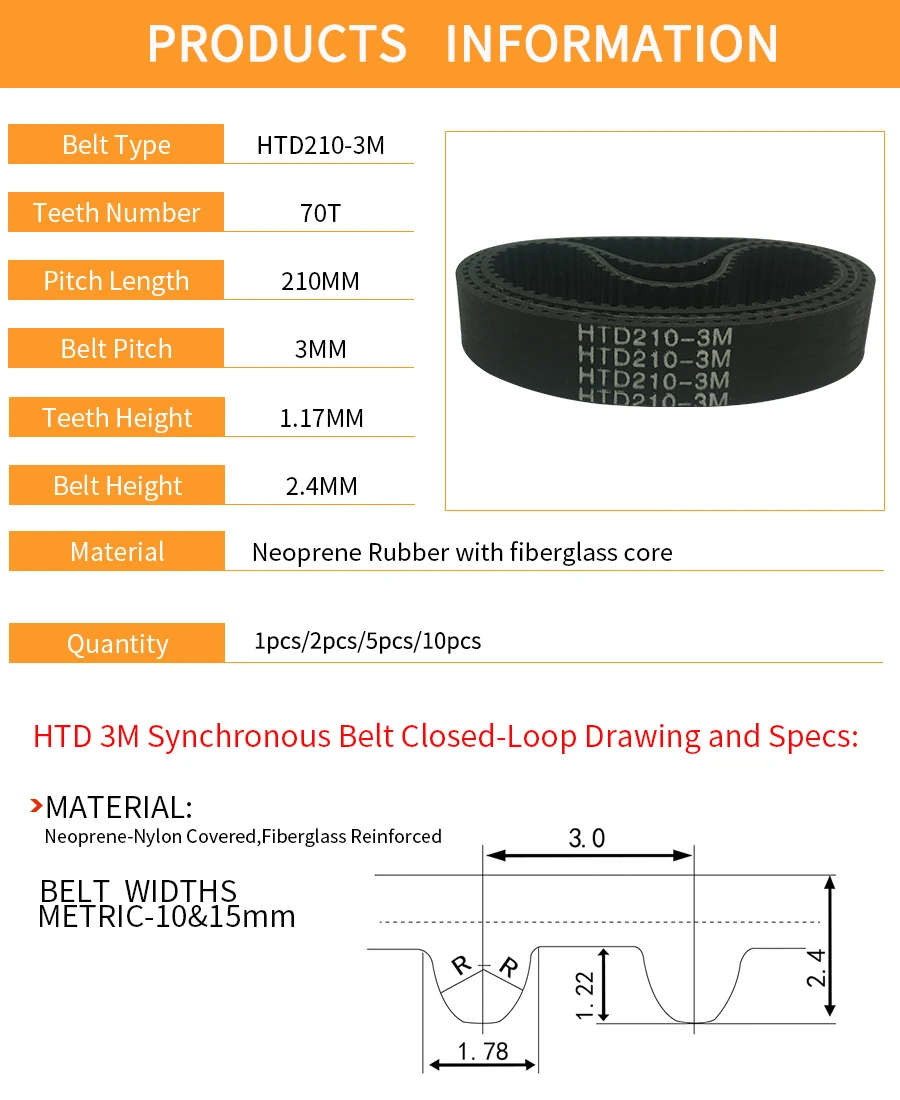 Дуги HTD 3 м длина ремня = 207 210 213 216 Ширина 10/15 мм зубы 69 70 71 72 HTD3M синхронный pulle207-3M 210-3 м 213-3 м 216-3 м