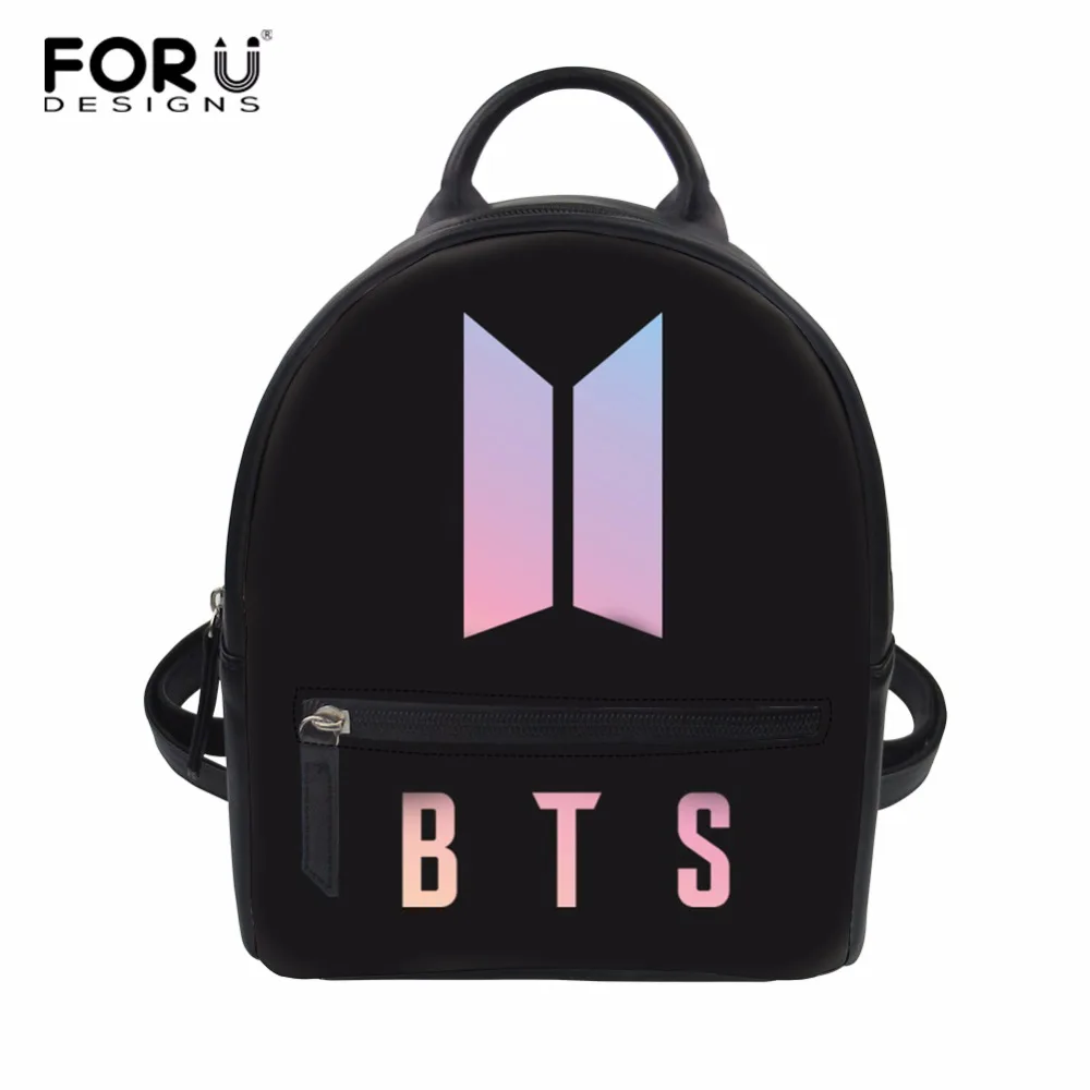 

FORUDESIGNS BTS Print Women PU Small Backpacks Girls Daily Bags Waterproof Student School Bookbags Custom Daypack Mochila