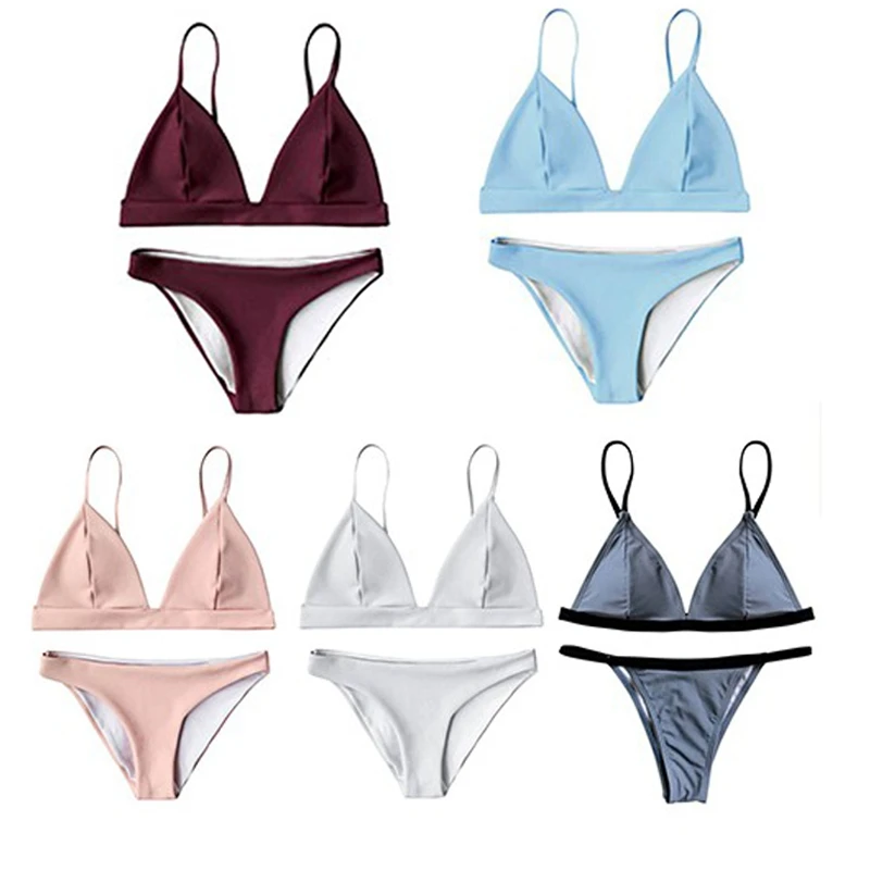 Balight Push Up Brazilian Bikini Set Women 3 Color Vintage Swimwear Brazilian low-rise solid color bikini split swimsuit