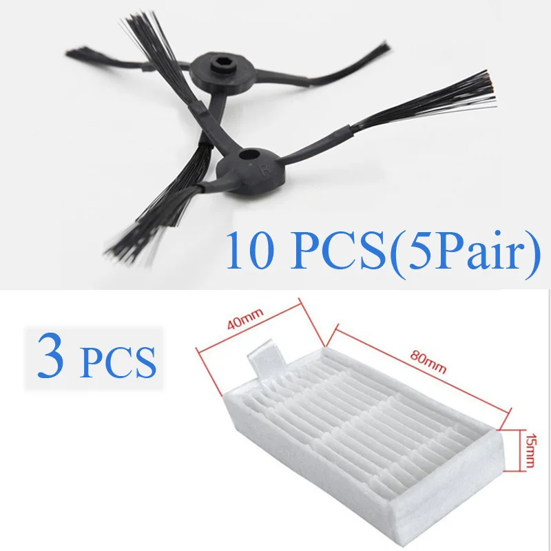 

Robot Vacuum Cleaner Accessories Pack for X500 X600 CR120 , Side Brush X 10pcs (5set)+ HEPA Filter X3pcs