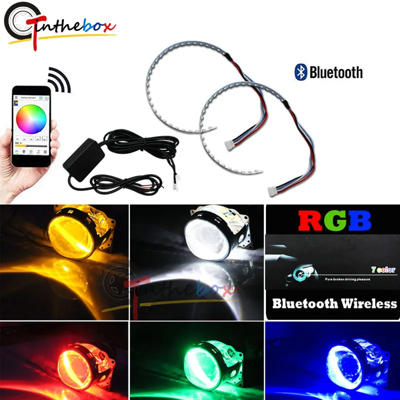 

Bluetooth Wireless Remote Control 15-SMD RGB LED Demon Eye Halo Ring Kit for Headlight Projectors or 2.5" 2.8" 3.0" Retrofit Pr