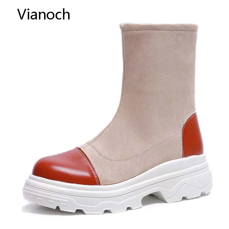 

Vianoch New Fashion Mid Calf Boots Casual Platform Shoes Strechy Fabric Boots Shoe Woman wo1808141