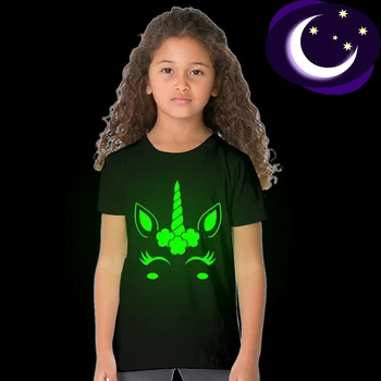 

Fluorescent Luminous Kids Girl T Shirt Unicorn Birthday Party Cool T Shirt for Toddler Children Girl Summer Top Tee Glow In Dark