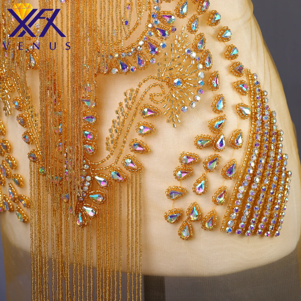 XFX VENUSHandmade горный хрусталь кристалл большая блестка аппликация бусины камень бисером нашивки лиф украшение отделка для платья