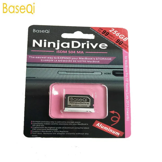Оригинальный алюминиевый Minidrive Baseqi с памятью 256 ГБ для Macbook Pro Retina 15 дюймов 2013 по 2015