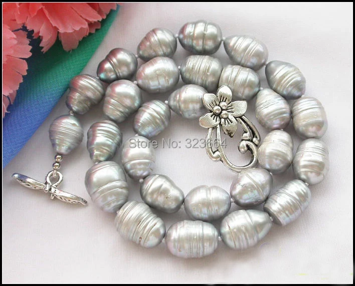 

18" 13mm gray rice screw freshwater cultured pearl necklace