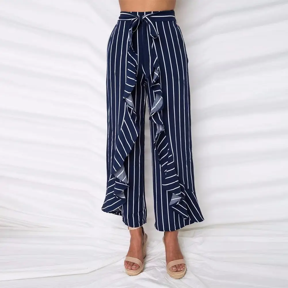 wide leg pants with stripe on side