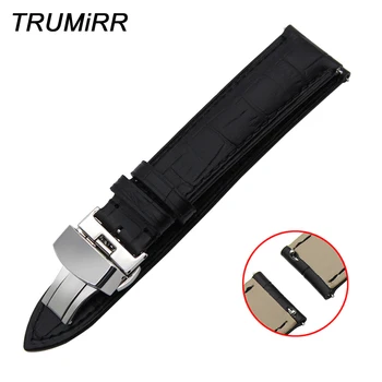 

22mm Quick Release Genuine Leather Watchband for Samsung Gear S3 Classic Frontier Galaxy Watch 46mm Band Butterfly Buckle Strap