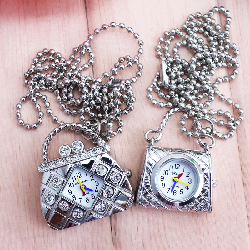 2018 cyd nuove Borse di forma con il diamante del quarzo delle signore della vigilanza di tasca delle donne delle ragazze di cristallo di lusso catene chiave di modo fob della vigilanza
