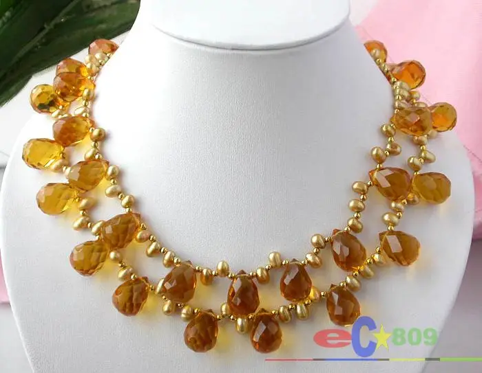 

wholesale 2ROW FACETED CITRINE CRYSTAL GOLD FW PEARL NECKLACE