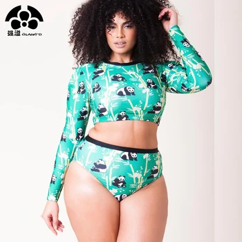 

QIANG YI 2019 Summer Long Sleeve Swimwear Women Swimsuit Female Sexy Crop Top Bikini Set Push Up Bathing Suit Plus Size Beach