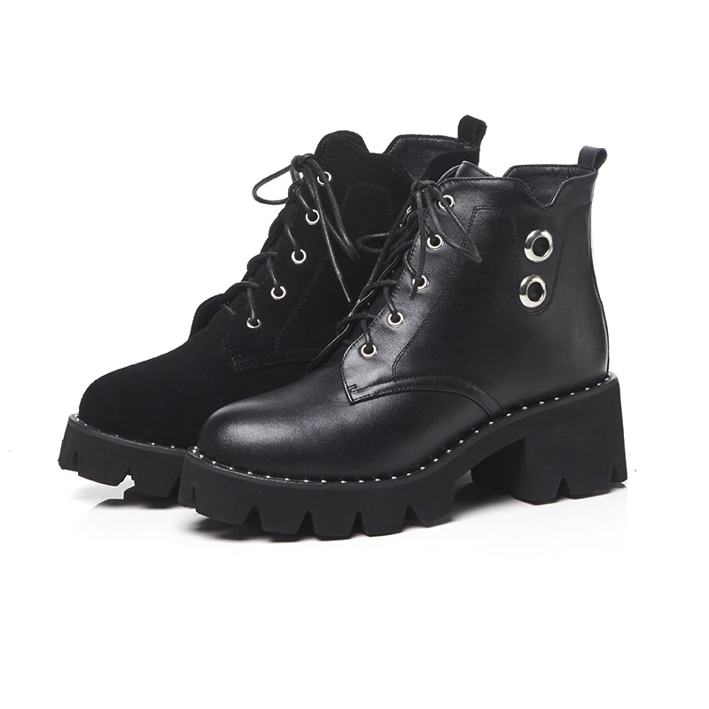 MNIXUAN high quality shoes women martin boots ankle boots winter new platform high heels lace up short boots big size 34-43