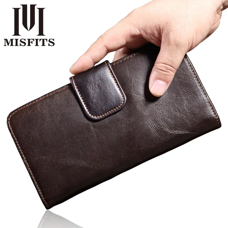 

MISFITS 100% Genuine Leather Men Long Wallet High Quality Cowhide Brand Wallets Fashion Clutch Coin Purse For Male Card Holder