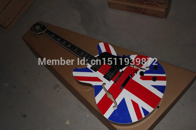 

Free shipping Top Quality ES 335 British flag custom Semi Jazz Hollow Electric Guitar in stock