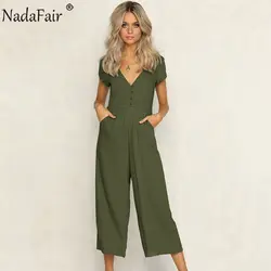 Nadafair V Neck Backless Summer повседневный комбинезон женский сексуальный комбинезон до середины икры с карманами