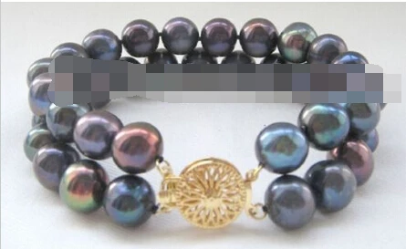 

00884 2row natural black round freshwater pearl bracelet