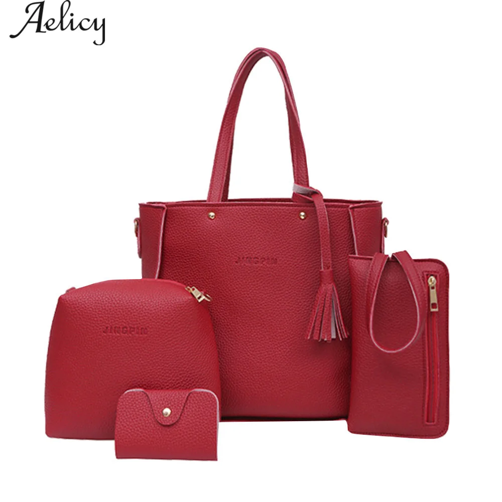 

Aelicy 4 Pcs Women Bag Set Soft Leather Handbag Female Shoulder Bags Tote Bag Crossbody High Quality Woman Handbags D40