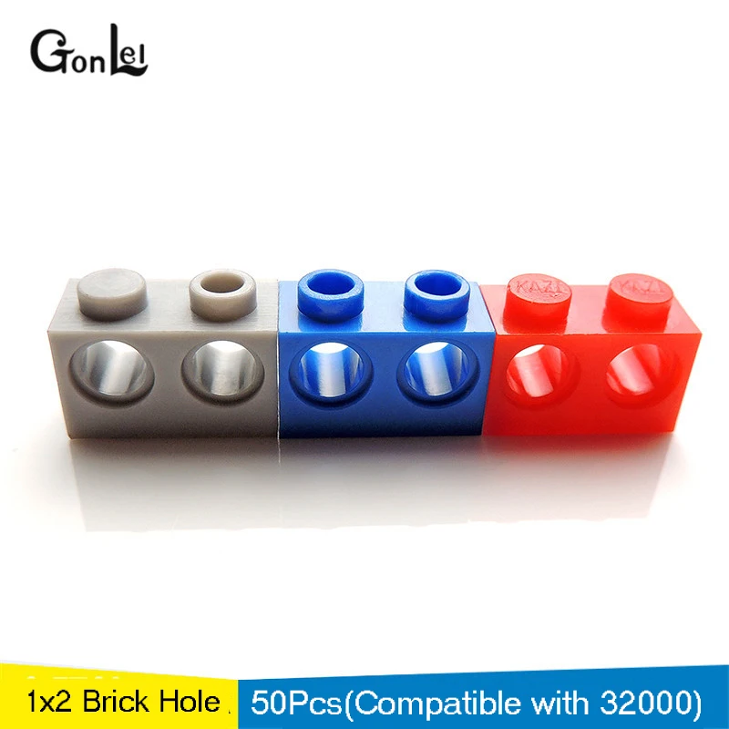 

50Pcs/lot TECHNIC /Mechanical No.32000 MOC 1x2 with Hole Educational DIY Building brick block parts Assemble Particles brick set
