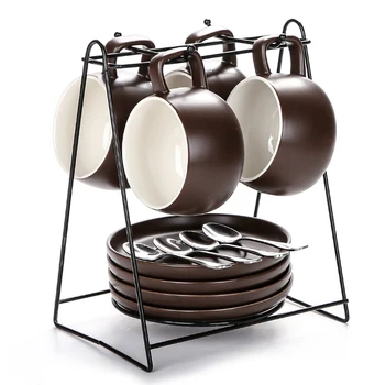 

Simple European Style Ceramic Coffee Cup with dish spoon combination set with cup holder home office coffee cup saucer Set