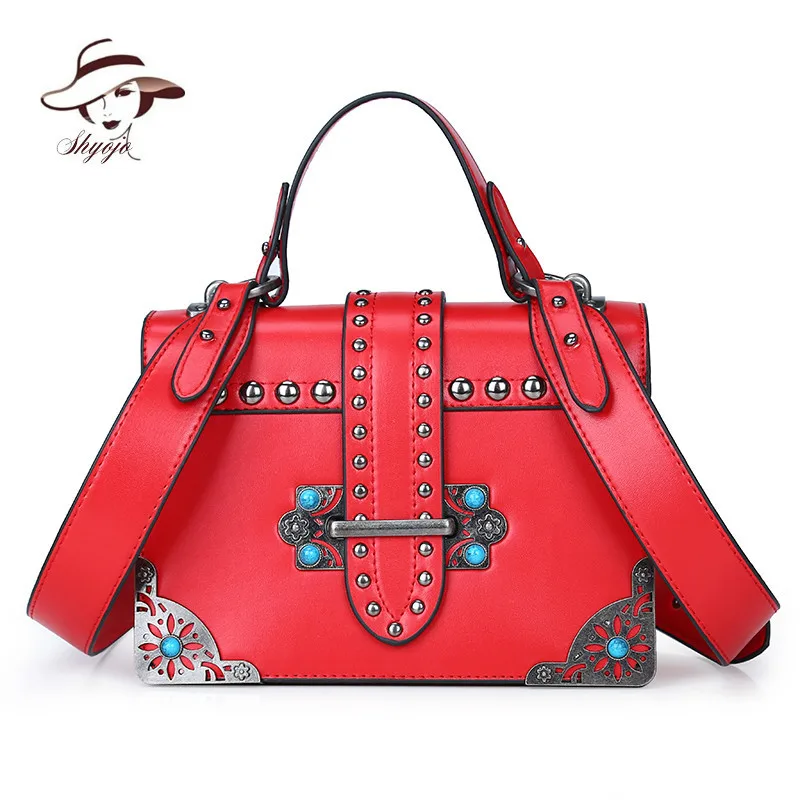 

2018 Fashion Mini Women Crossbody Bags Rivet Vintage PU Leather Shoulder Bag Designer Famous Brand Handbag Ladies Messenger Bags