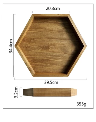 SWEETGO шестигранный деревянный поднос ручной работы 20 см/30 см/40 см из дерева под кофе, тарелки, украшение стола, десерт, макияж, ювелирный держатель - Цвет: Light coffee large