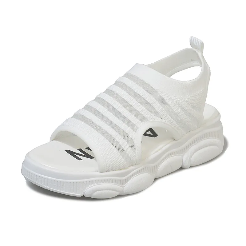 HKJL/женские сандалии г., новые повседневные сандалии в Корейском стиле Женская обувь в полоску модная обувь на губчатой подошве, A627 - Цвет: Белый