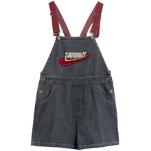 Loose Jeans Overalls Jumpsuit Short Women Embroidery Fashion-Design Summer Romper SATUHNY