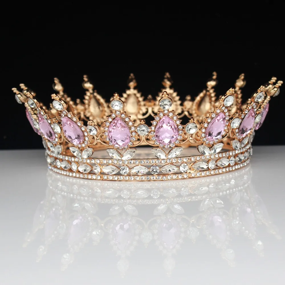 Золотой Розовый король королевы диадемы и короны свадебные женские хрустальные Головные уборы невесты для выпускного на волосы украшения Свадебные аксессуары для волос