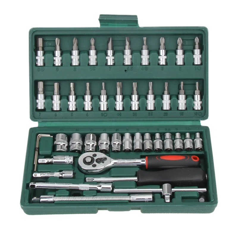 

46pcs/set Carbon Steel Combination Tool Set Wrench Batch Head Ratchet Pawl Socket Spanner Screwdriver Household Car Repair Tool