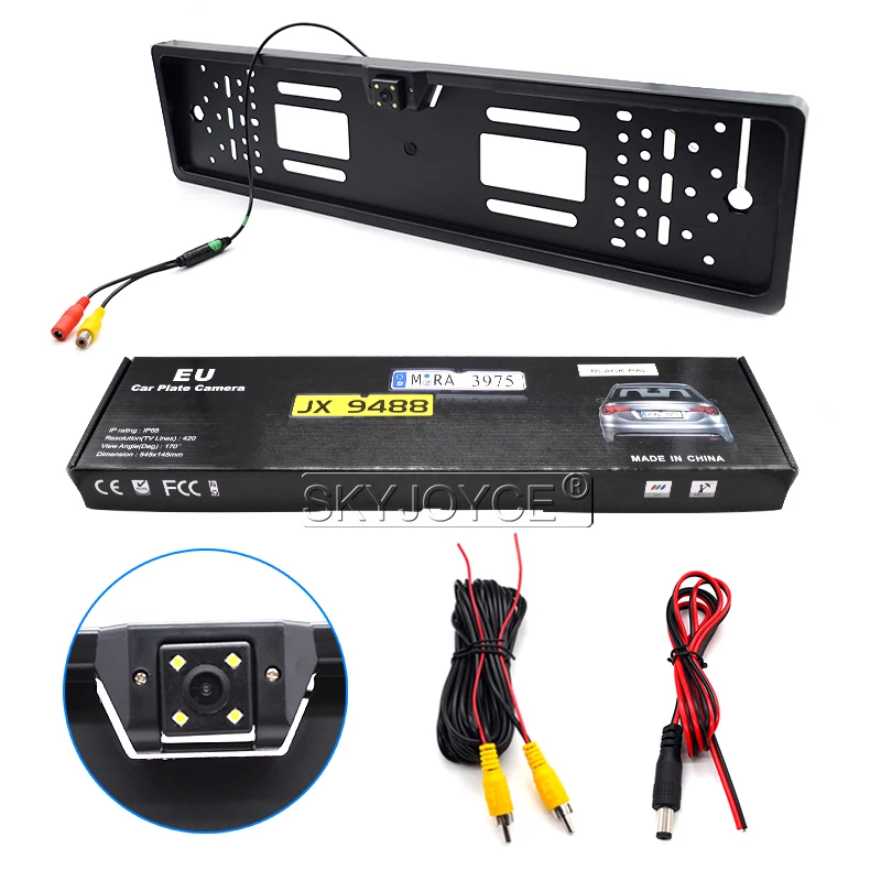 SKYJOYCE European License Plate Frame Car Rear View Camera Light LED 170 degrees Waterproof Night Vision Reverse Backup Camera (9)