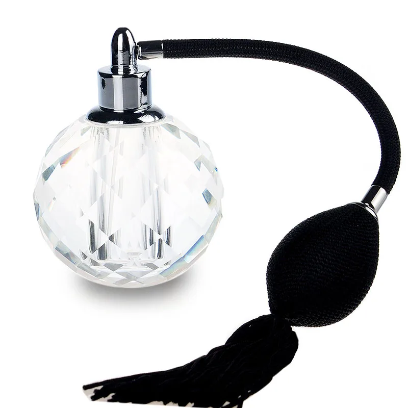 

H&D Clear Crystal Refillable Perfume Bottle with Spray Atomizer,Elegent Faceted Perfume Bottle (With Long Black Atomizer)