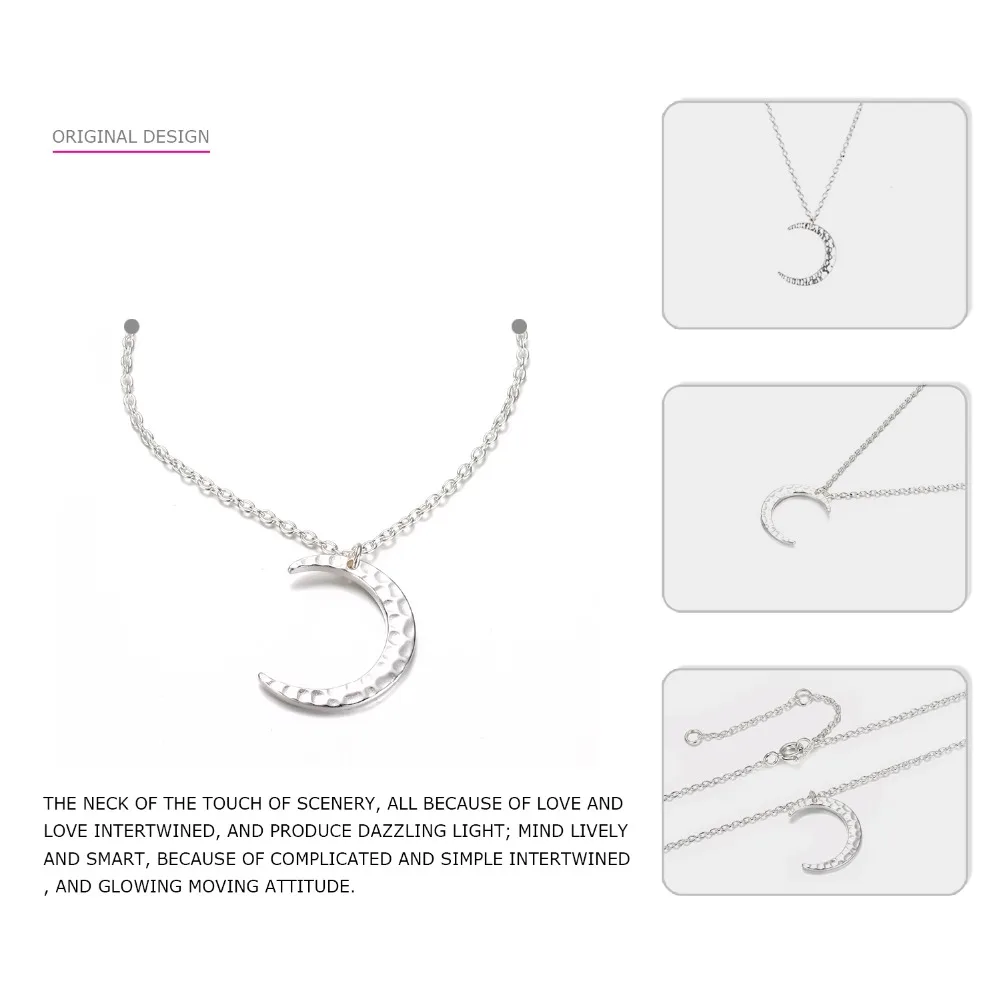 e-Manco Moon Pendant Necklace 925 Silver Simple Gold Chain Link Crescent Necklace Women Fine Jewelry Moon Pendant Necklace